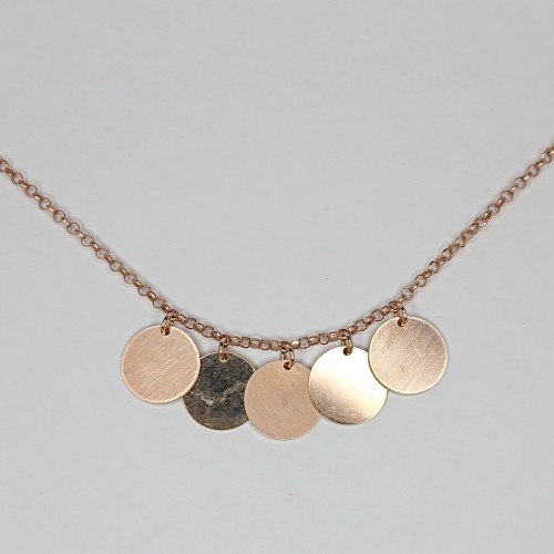Sterling Silver Rose Gold Plated 5 Plain Disc Necklet